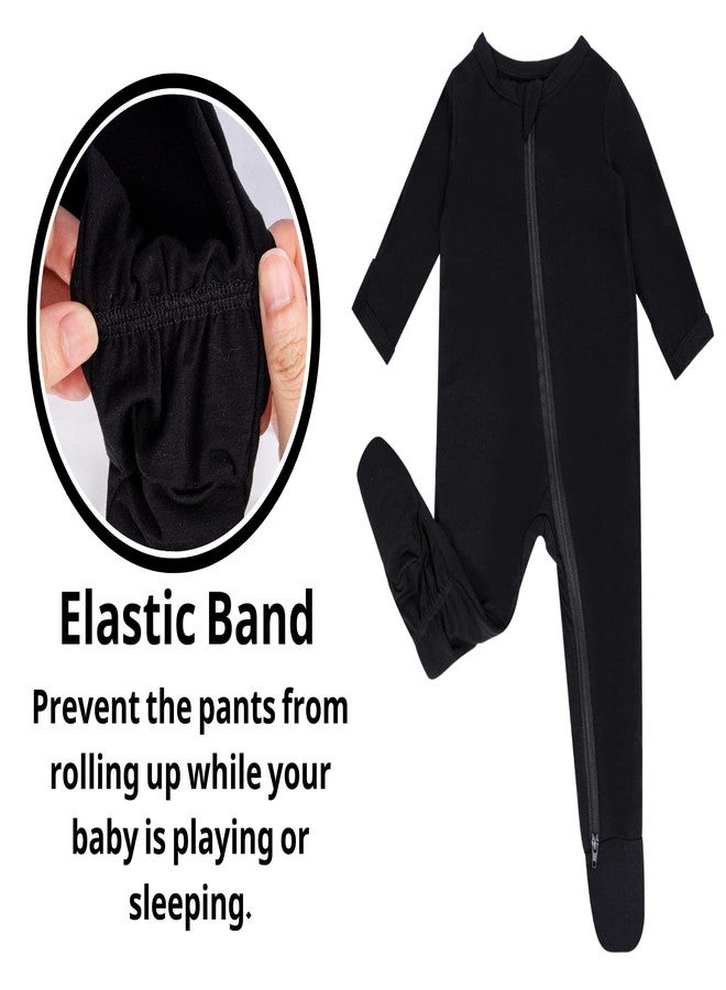 GUISBY Rayon Baby Footed Pajamas with Mitten Cuffs,Soft Long Sleeve Sleeper Black Newborn - Image 3